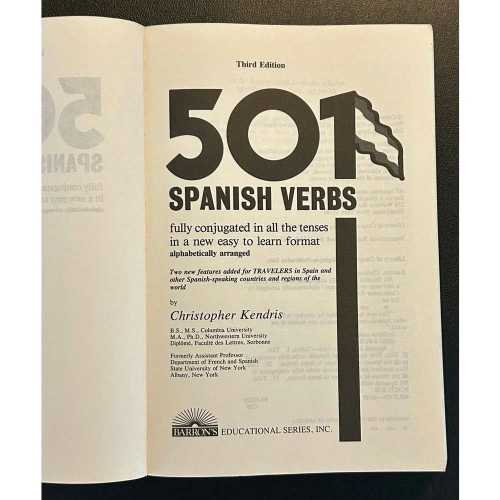 Barron's 501 Spanish Verbs Book OS White Good Study Guide 0-8120-4362-6